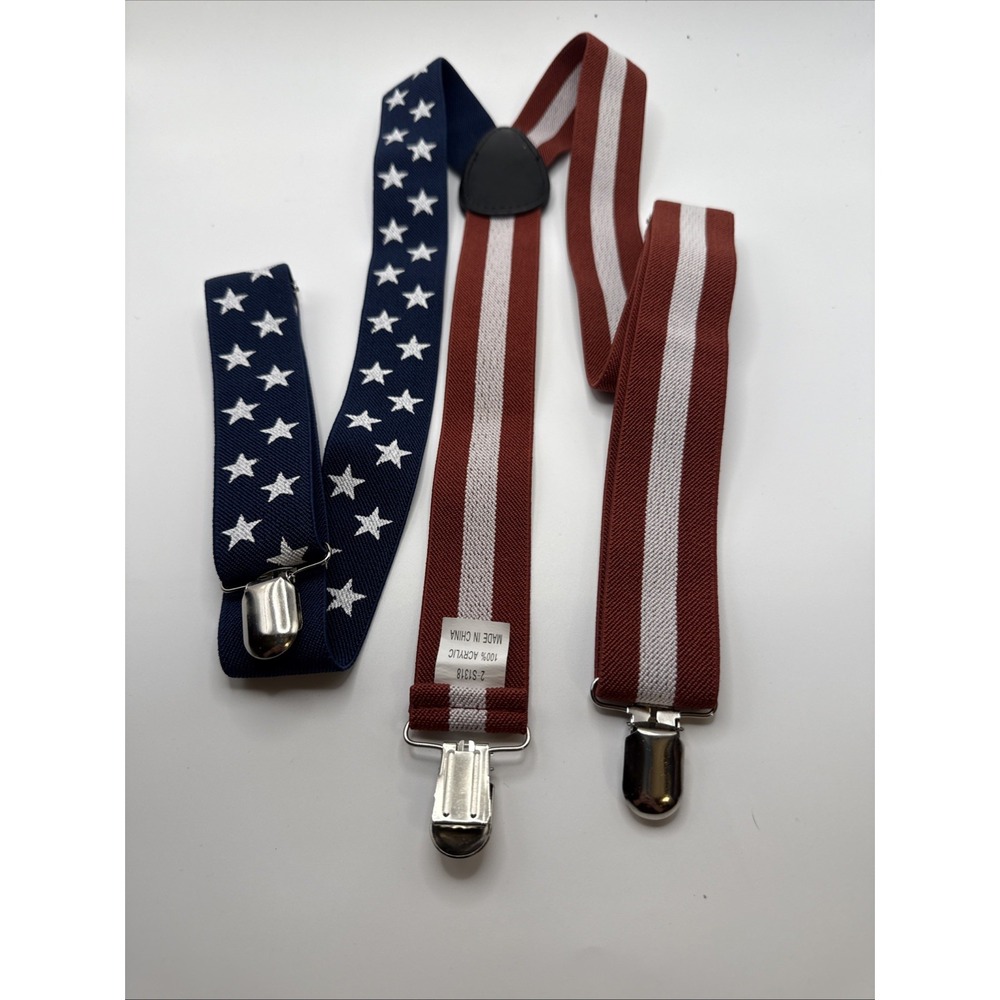 Unisex Elastic Y-Back USA‎ Flag Suspenders Adjustable Braces For 1.5" Wide